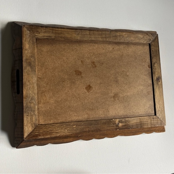 Vintage Handmade Ornate Wood Tray W Mexican Talavera Ceramic Red Tile MCM - Picture 5 of 6